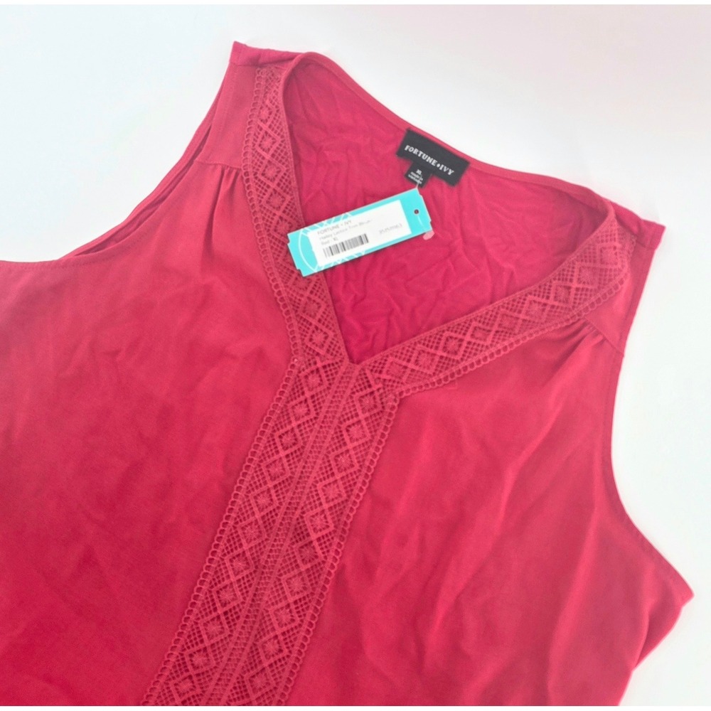 Fortune + Ivy Boho Tank Top Blouse Hailey Lattice Trim Size XL Womens New